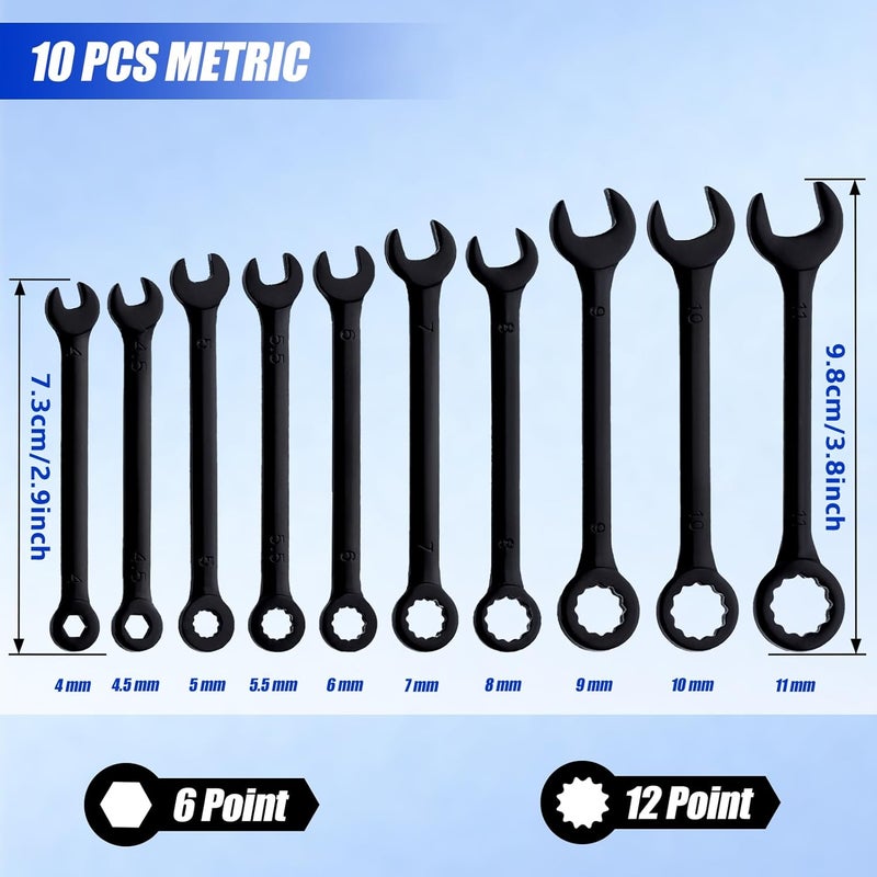 LEONTOOL Mini Wrench Set Metric 10-Piece Ignition Wrench Set, 4-11mm Open End and Box End Combination Wrenches, Super Thin Small Wrenches with Zipper Bag and Key Ring for Small Fasteners, Black - Image 4